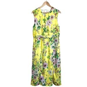 Anthropologie Silk Dress Size 14 Yellow Floral Coquette Feminine Whimsical Party